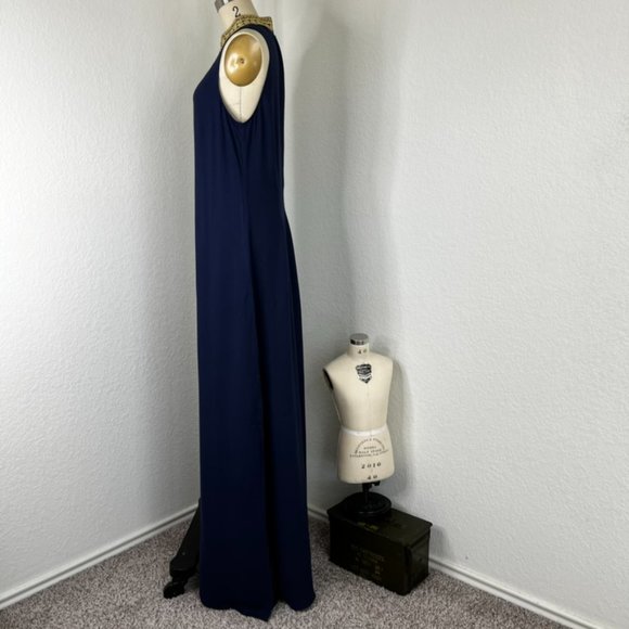 LILLY PULITZER Jane Maxi Dress True Navy Bamboo Pull Tassel Front Side Slit Co - Picture 6 of 12